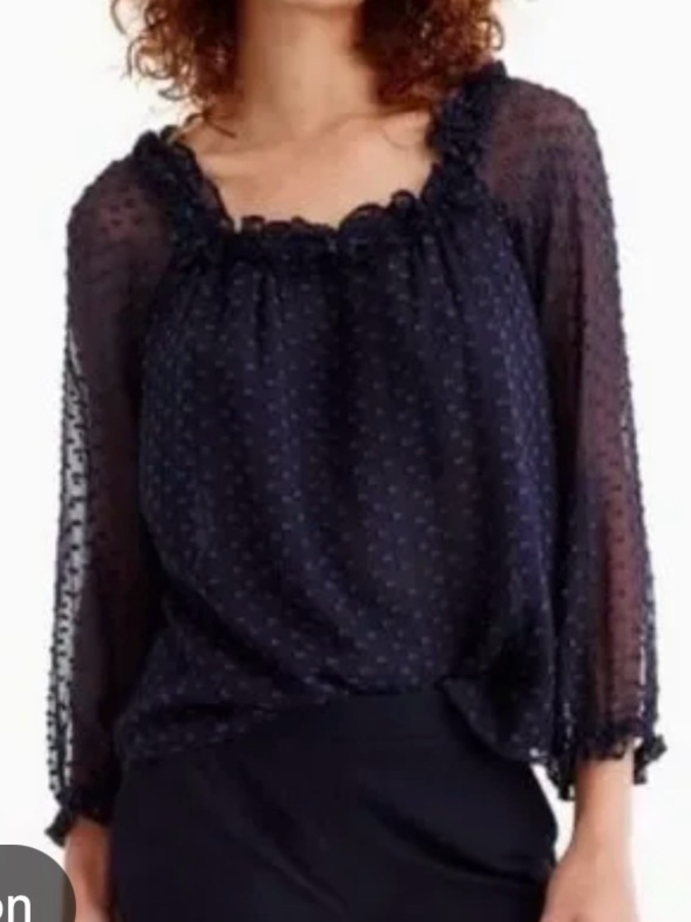 J Crew Women’s Navy Polka Dot Peasant Blouse
